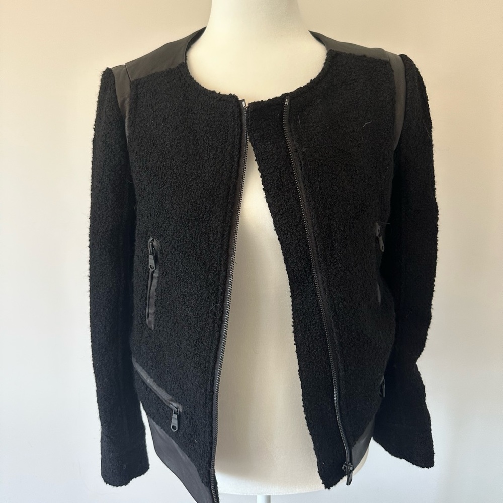 Club Monaco Black Tweed + Leather Jacket
